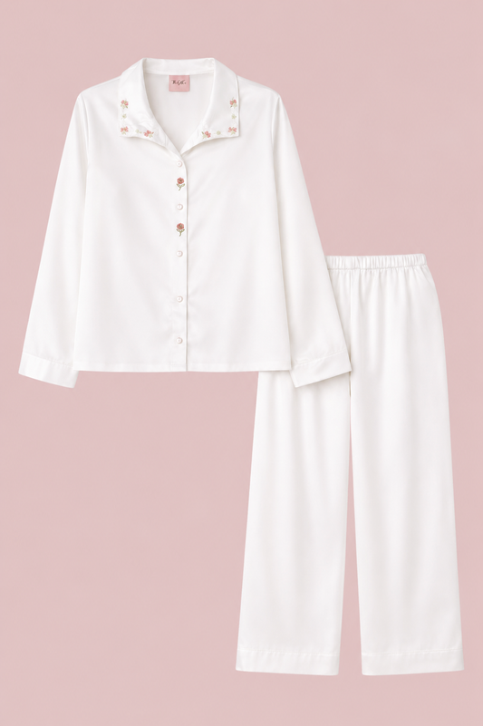 Embroidered Flower PJ Set