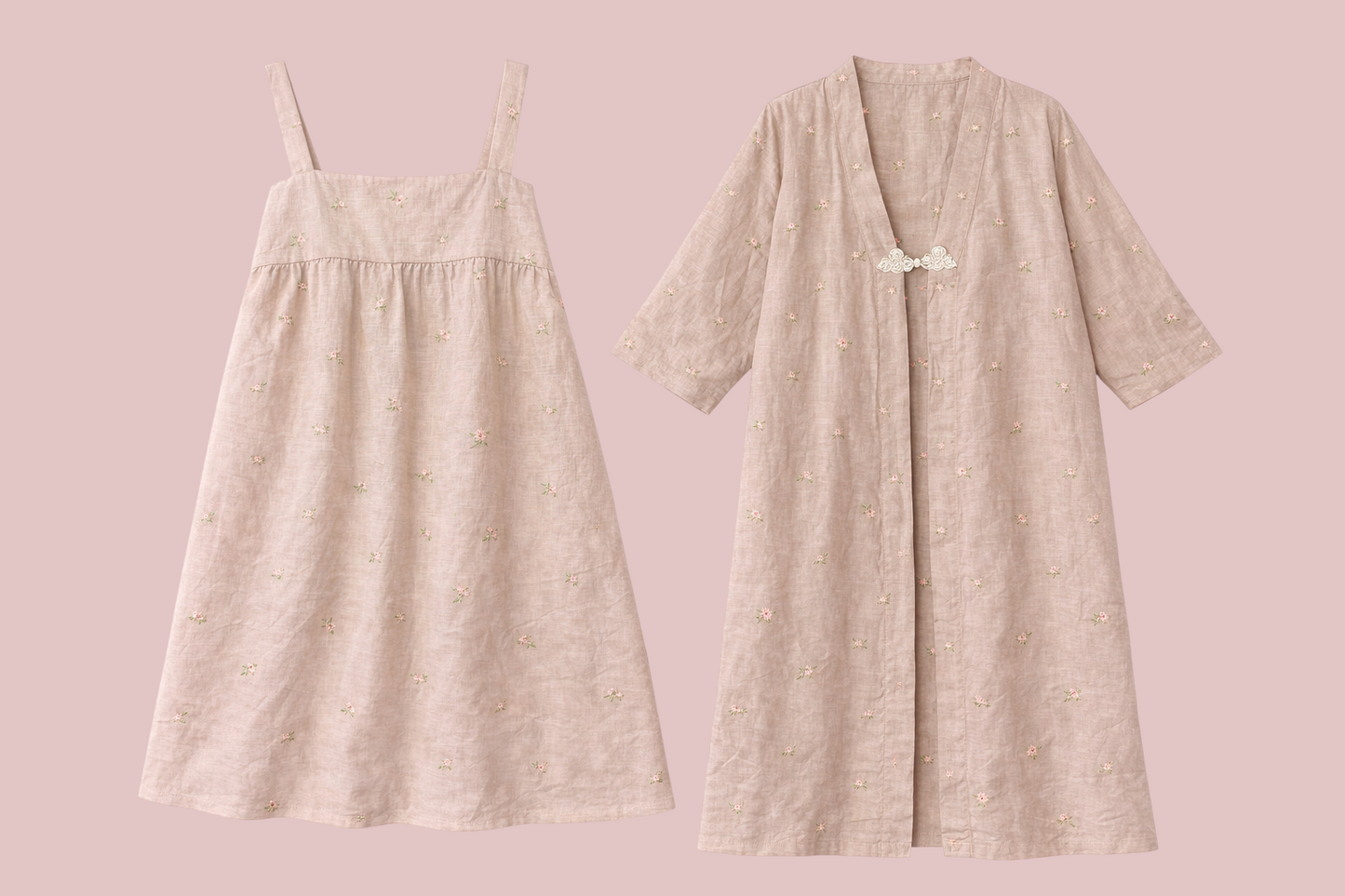 Embroidered Robe & Dress PJs