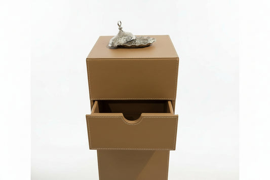Tall Leather Mubkhar with Storage Drawer