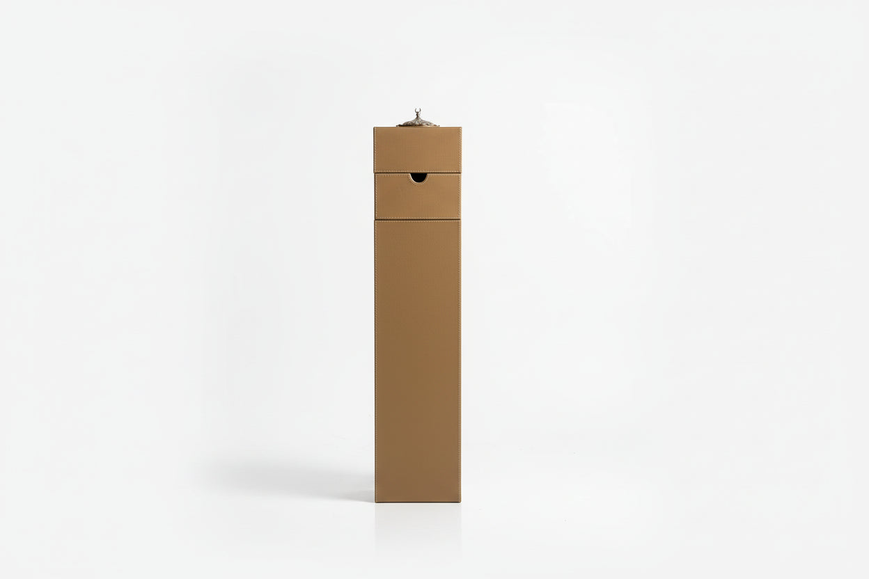 Tall Leather Mubkhar with Storage Drawer